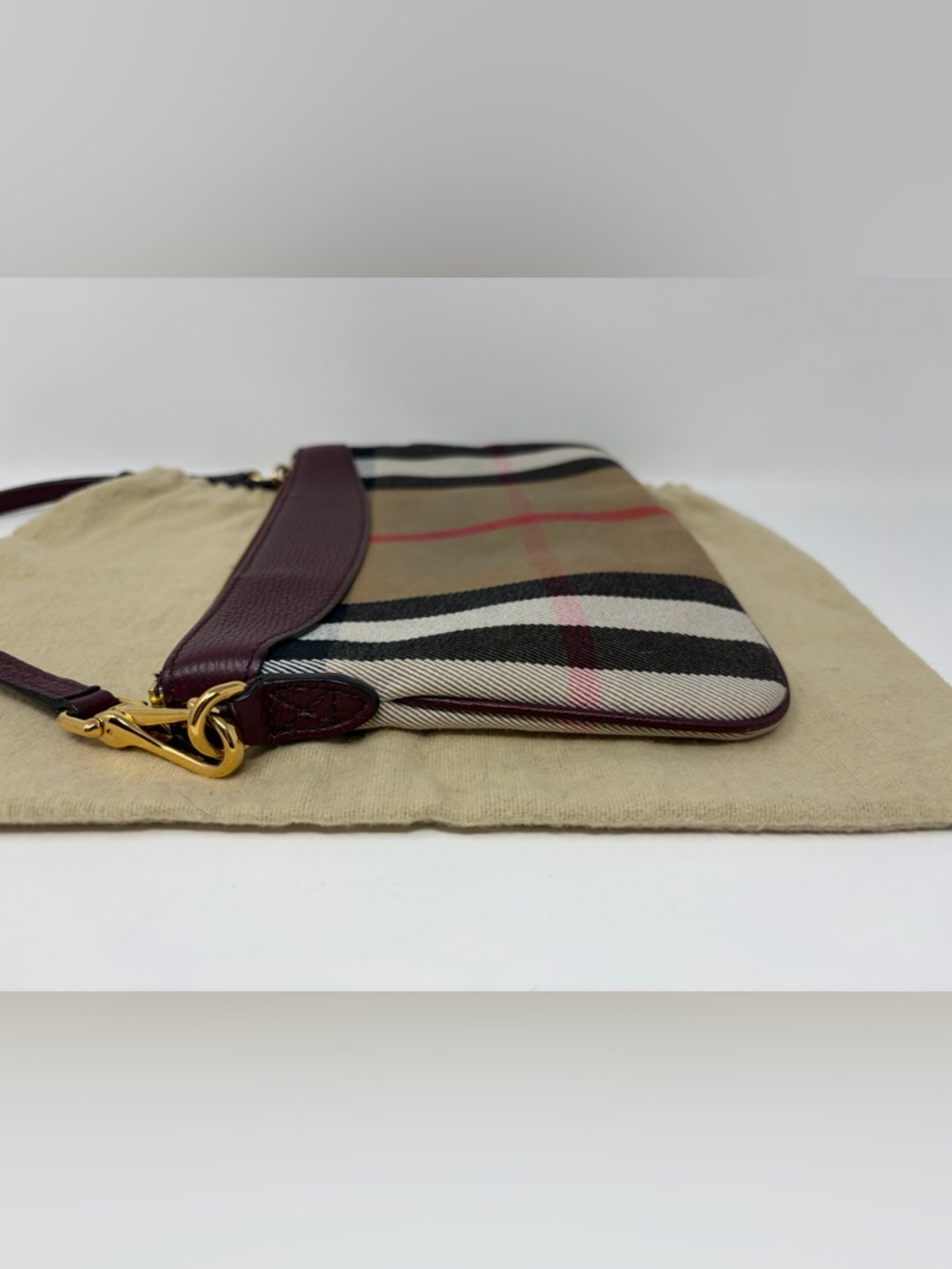 Burberry Tan Nova Check Crossbody with Maroon Leather Trim - Picture 5 of 7